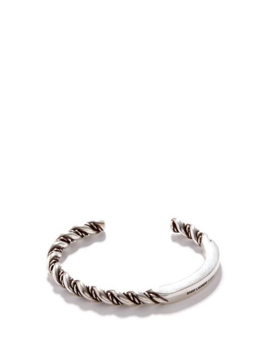 Saint Laurent - Logo-engraved Twisted Cuff - Mens - Silver