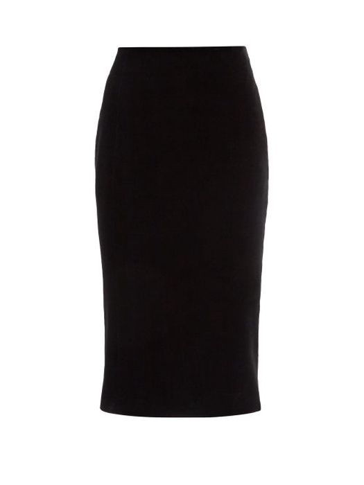 Saint Laurent - High-rise Velvet Pencil Skirt - Womens - Black