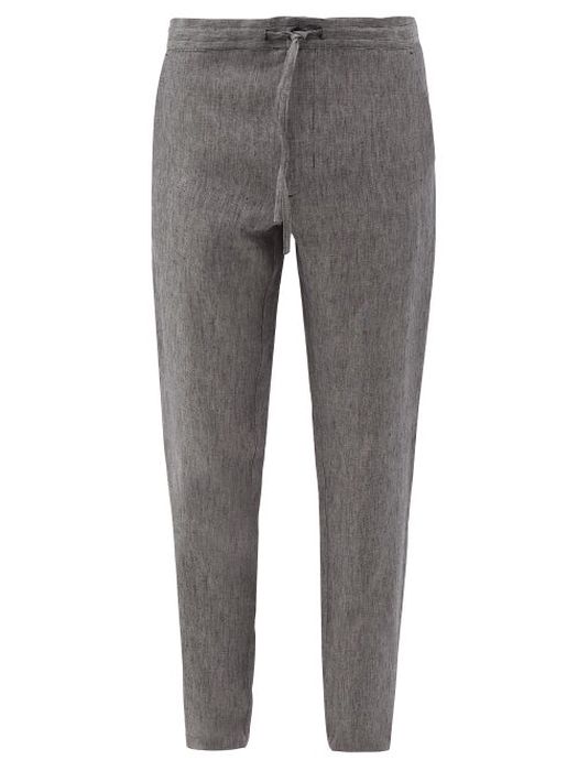 120% Lino - Drawstring Linen Straight-leg Trousers - Mens - Dark Grey