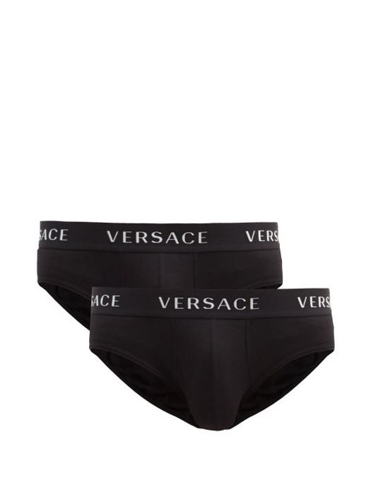 Versace - Pack Of Two Logo-jacquard Cotton-blend Briefs - Mens - Black