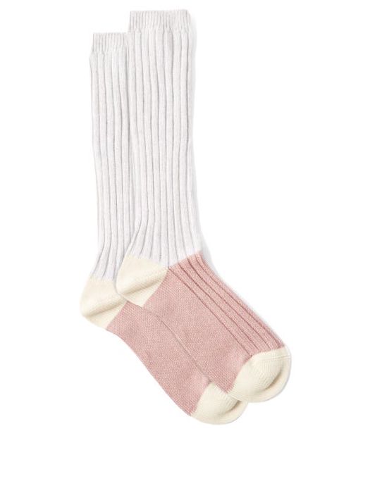Raey - Colour-blocked Cotton-blend Socks - Mens - Pink Multi