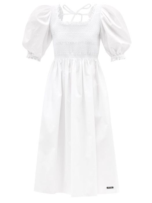 Miu Miu - Smocked-bodice Cotton-poplin Shirt - Womens - White