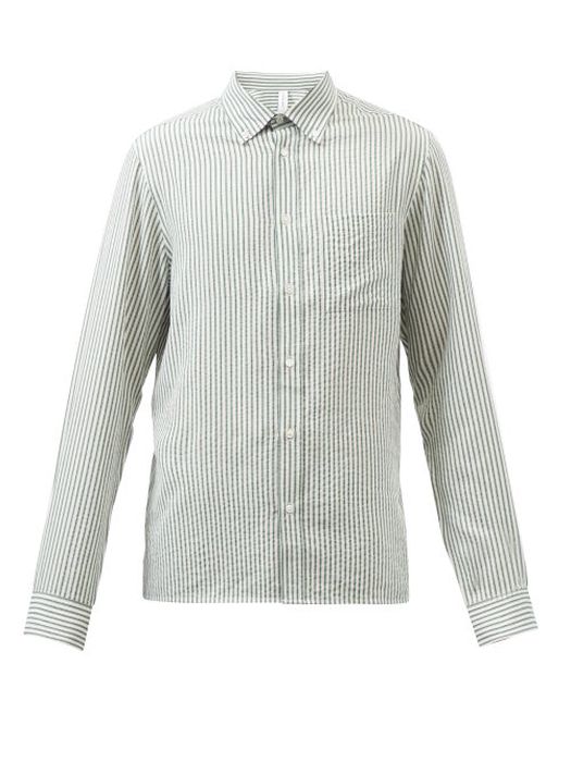 Another Aspect - Striped Tencel Shirt - Mens - Green