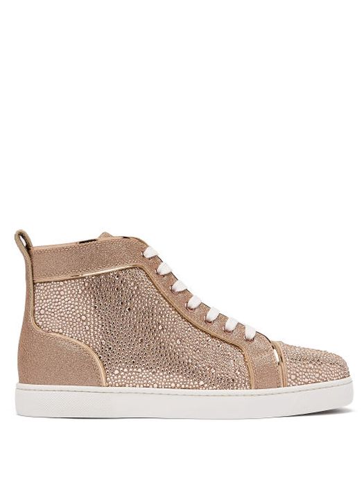 Christian Louboutin - Louis Crystal-embellished High-top Suede Trainers - Womens - Gold