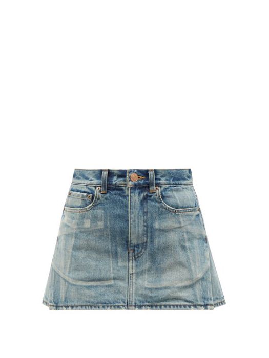 Balenciaga - Side-slit Denim Mini Skirt - Womens - Light Denim