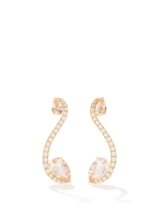 Anissa Kermiche - Sissi Diamond, Morganite & 18kt Gold Earrings - Womens - Gold