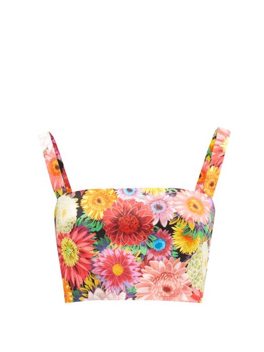 Borgo De Nor - Didi Cropped Floral-print Cotton-poplin Top - Womens - Pink Multi