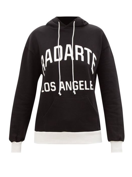 Radarte - Los Angeles-print Cotton-jersey Hooded Sweatshirt - Womens - Black
