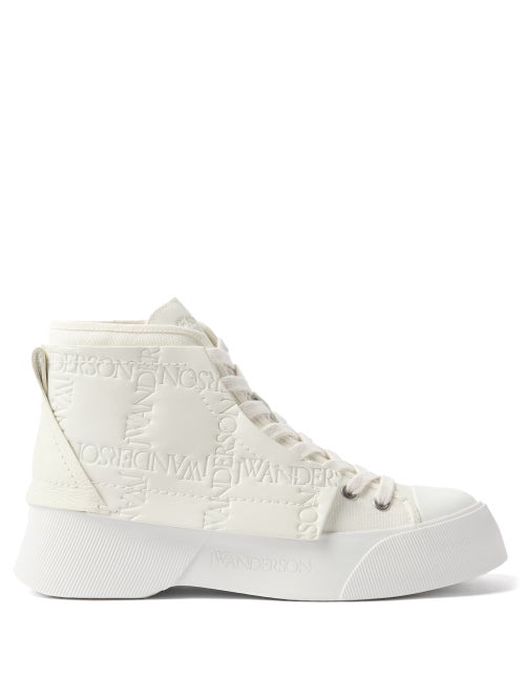 JW Anderson - Logo-debossed Leather High-top Trainers - Womens - White