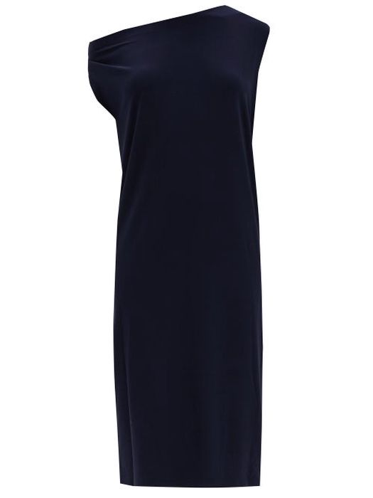 Norma Kamali - Asymmetric Dropped-shoulder Jersey Dress - Womens - Navy