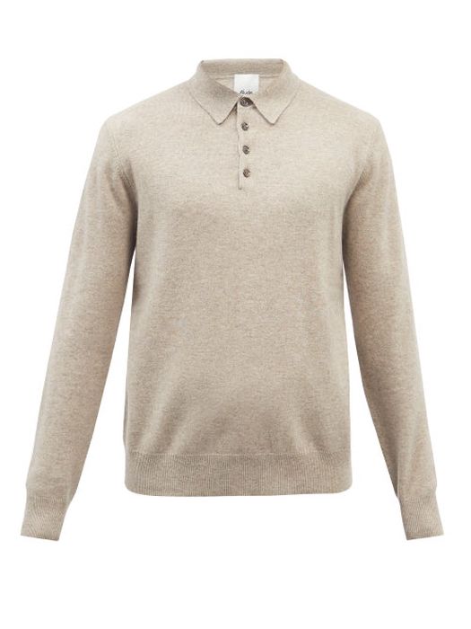 Allude - Long-sleeve Cashmere Polo Sweater - Mens - Beige