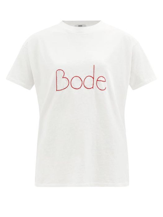 Bode - Logo-embroidered Cotton-jersey T-shirt - Womens - White Multi