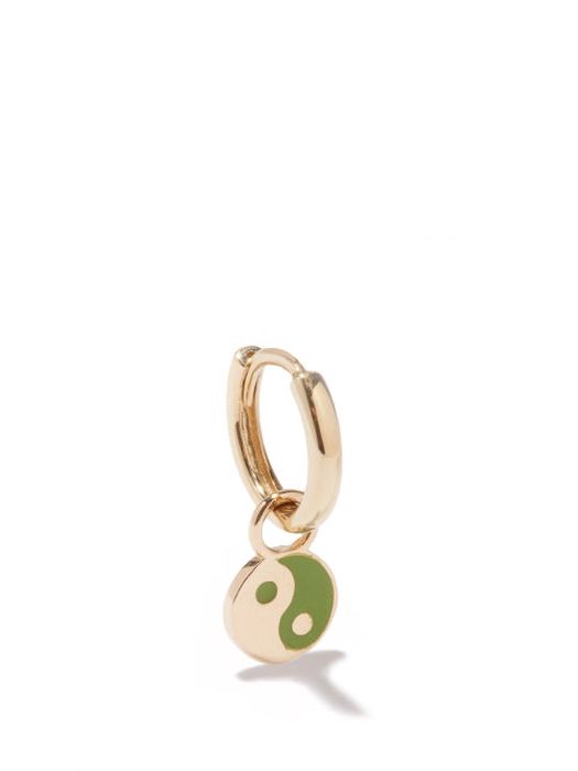 Alison Lou - Yin Yang Enamel & 14kt Gold Single Huggie Earring - Womens - Green Gold