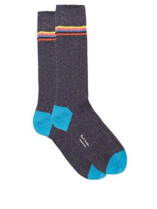 Paul Smith - Ulysses Artist-stripe Speckled Cotton-blend Socks - Mens - Dark Blue