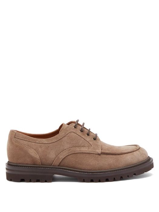 Brunello Cucinelli - Mud Suede Derby Shoes - Mens - Brown