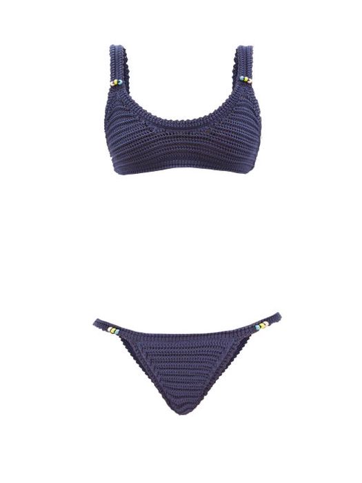Alanui - Beach Break Cotton-knit Bikini - Womens - Navy
