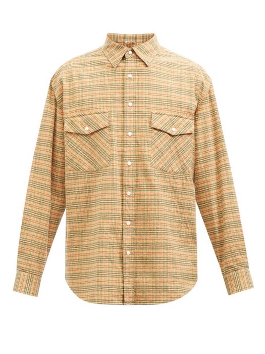 Auralee - Plaid Silk And Cotton Flannel Shirt - Mens - Orange Multi