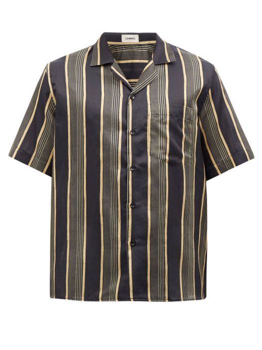 Commas - Striped Silk-blend Poplin Shirt - Mens - Black Stripe