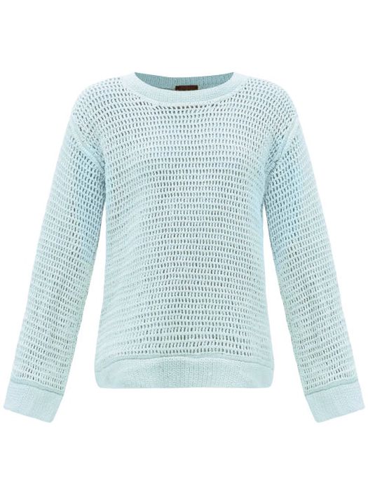 Albus Lumen - Oversized Cotton-crochet Sweater - Womens - Blue