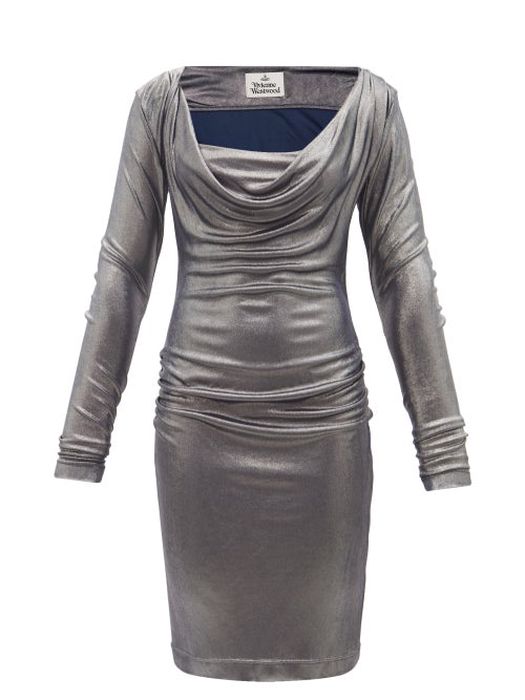 Vivienne Westwood - Ginnie Cowl-neck Lamé-jersey Dress - Womens - Silver