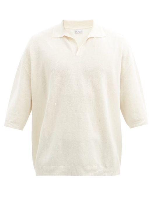 Raey - V-neck Linen-blend Polo Sweater - Mens - White