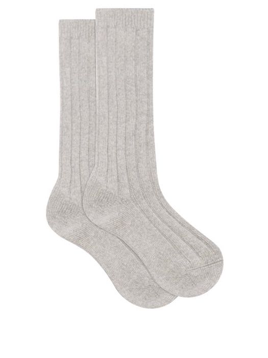 Raey - Ribbed Cashmere-blend Socks - Womens - Light Grey