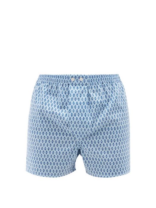 Derek Rose - Nelson Geometric-print Cotton Boxer Shorts - Mens - Blue