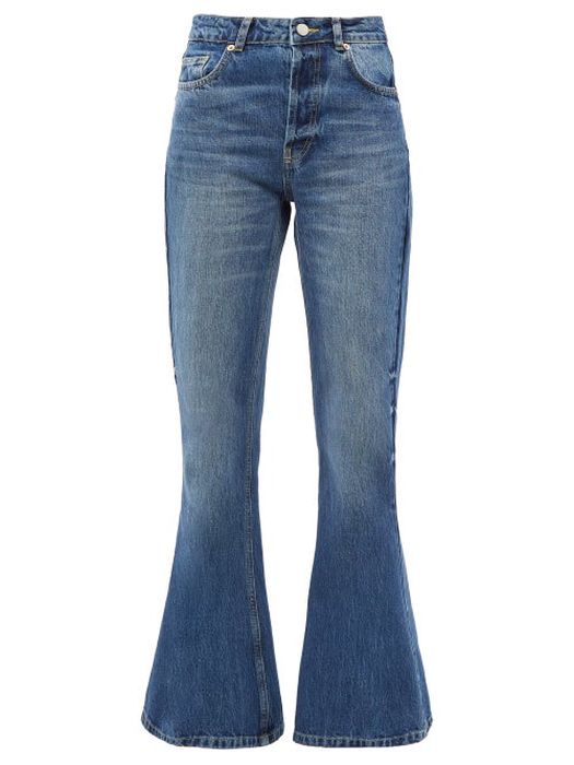 Raey - Organic Cotton-blend Denim Flared-leg Jeans - Womens - Dark Blue