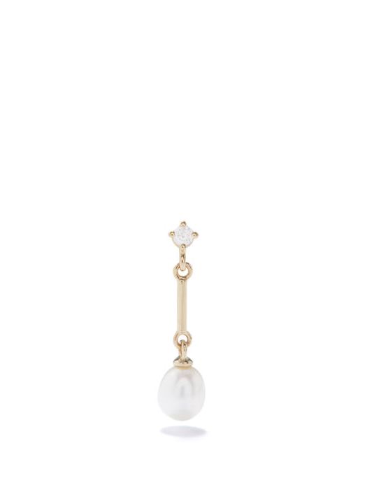 Anissa Kermiche - Princesse Mini Diamond, Pearl & 14kt Gold Earring - Womens - Yellow Gold