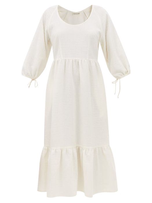 Casa Raki - Flavia Puff-sleeve Organic-cotton Dress - Womens - White