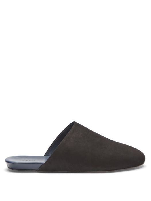 Inabo - Slider Suede And Leather Slippers - Mens - Black