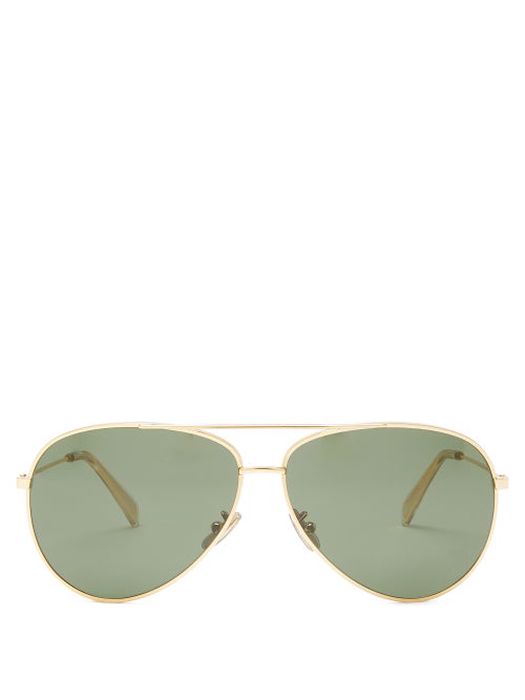 Celine Eyewear - Aviator Metal Sunglasses - Womens - Dark Green