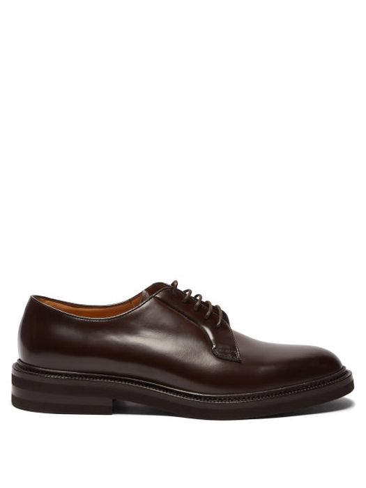 Brunello Cucinelli - Polished Leather Derby Shoes - Mens - Dark Brown