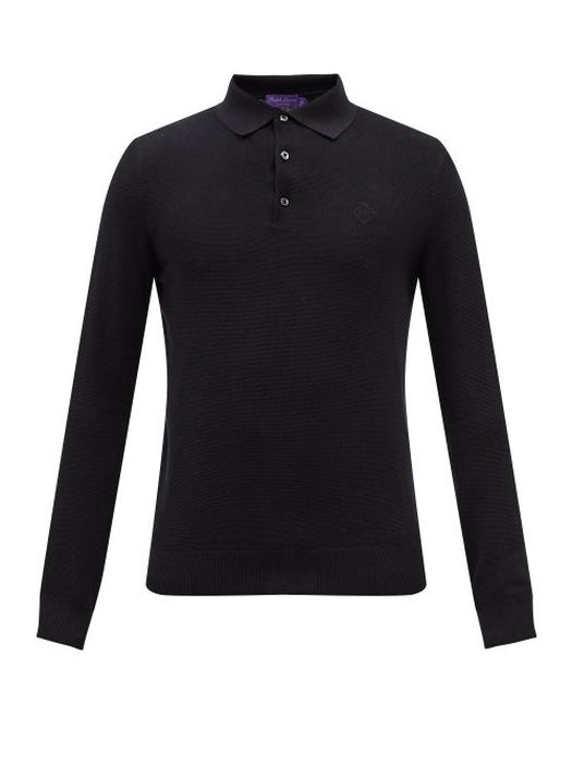 Ralph Lauren Purple Label - Long-sleeve Silk-blend Piqué Polo Shirt - Mens - Black