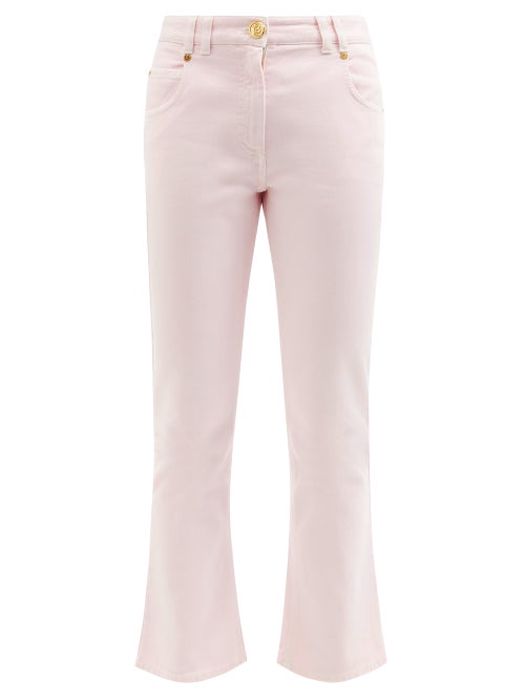 Balmain - Low-rise Cropped Kick-flare Jeans - Womens - Pink