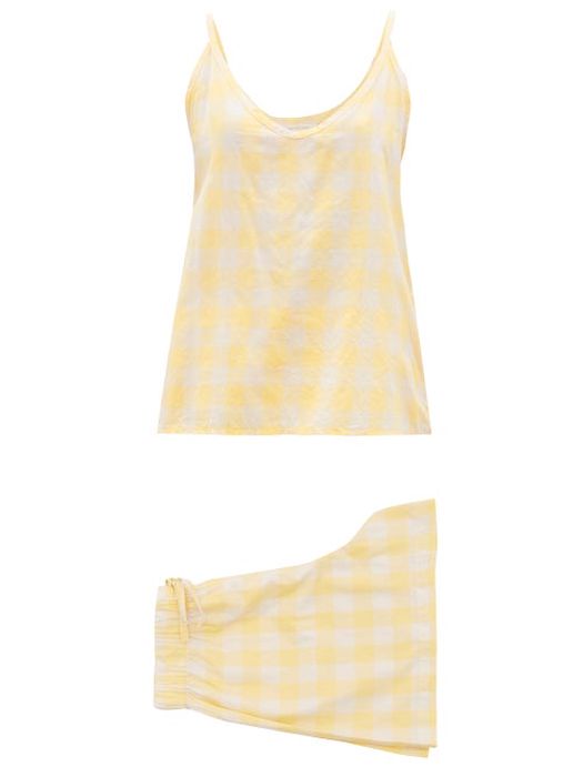 General Sleep - Summer Checked Organic-cotton Pyjama Set - Womens - Yellow White