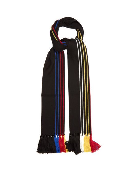 Saint Laurent - Tasselled Striped Wool Scarf - Mens - Black Multi