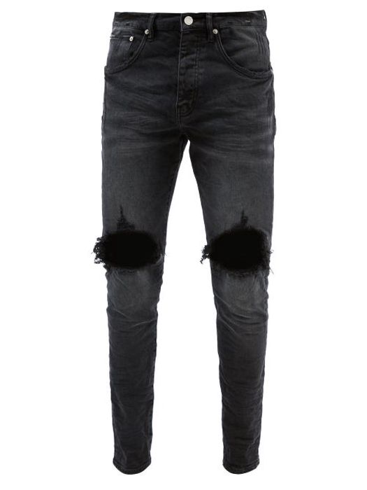 Purple Brand - P002 Distressed Overdyed Slim-leg Jeans - Mens - Black