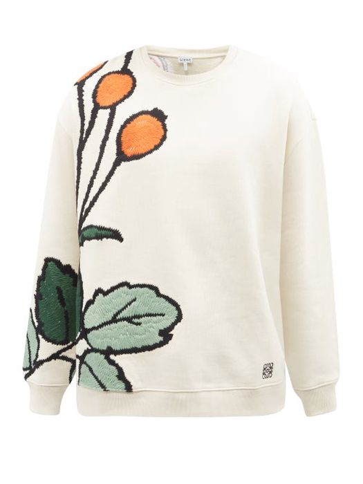Loewe - Herbarium-embroidered Cotton-jersey Sweatshirt - Mens - White Multi