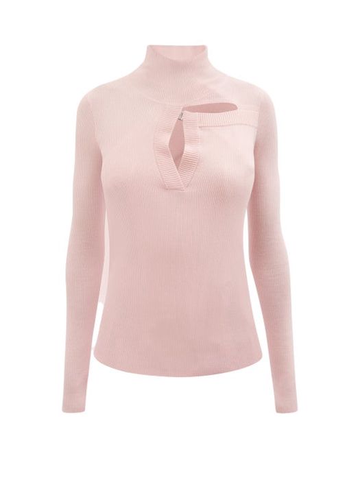 Christopher Kane - Roll-neck Cutout Merino-blend Sweater - Womens - Light Pink