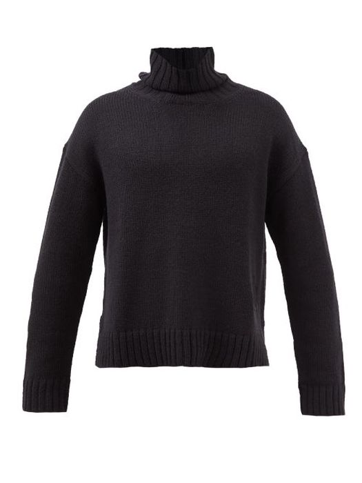 Altu - Logo-patch Roll-neck Merino-blend Sweater - Mens - Black