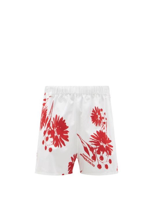 Prada - Sunflower-print Cotton-poplin Shorts - Womens - Red White