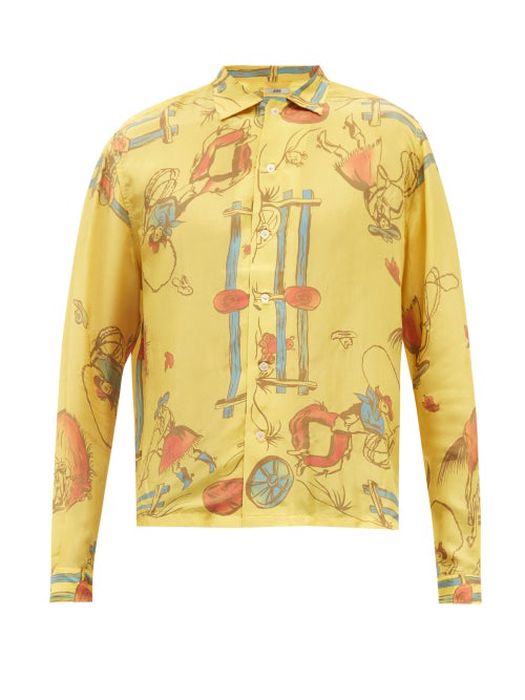 Bode - Rodeo-print Silk Shirt - Mens - Yellow