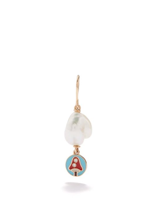 Alison Lou - Shroom Diamond, Pearl & 14kt Gold Earring - Womens - Pearl