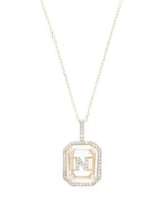 Mateo - Initials Diamond, Quartz & 14kt Gold Necklace N-z - Womens - Crystal