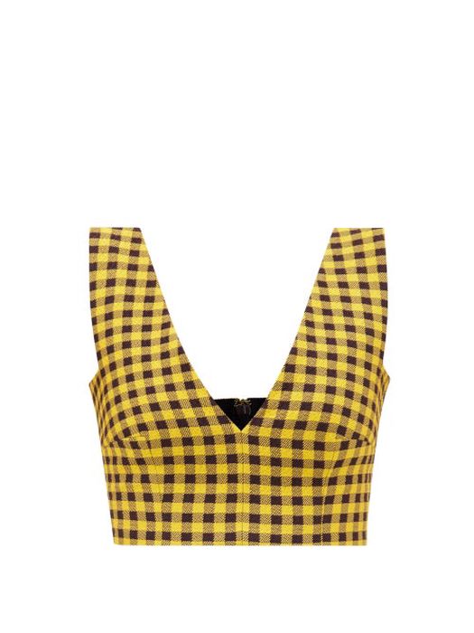 Emilia Wickstead - Joice Gingham-twill Cropped Top - Womens - Yellow Multi