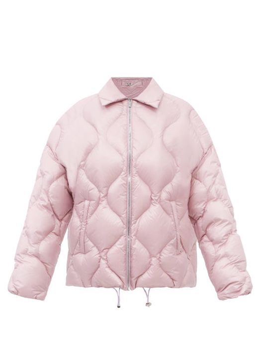 Miu Miu - Diamond-quilted Satin Coat - Womens - Pink