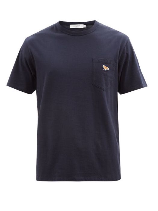Maison Kitsuné - Fox-patch Cotton-jersey T-shirt - Mens - Navy