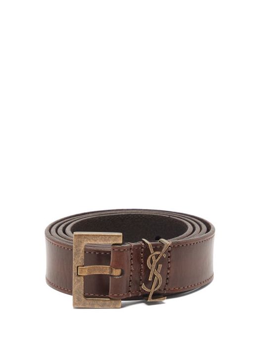 Saint Laurent - Ysl-monogram Leather Belt - Mens - Brown