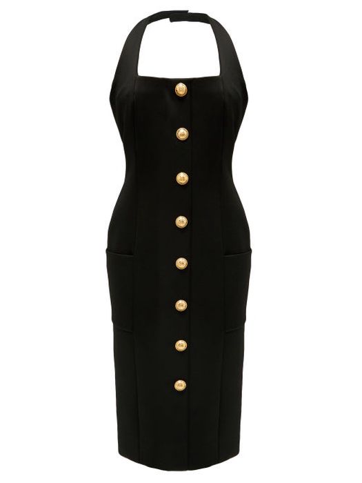 Balmain - Buttoned Halterneck Jersey Dress - Womens - Black